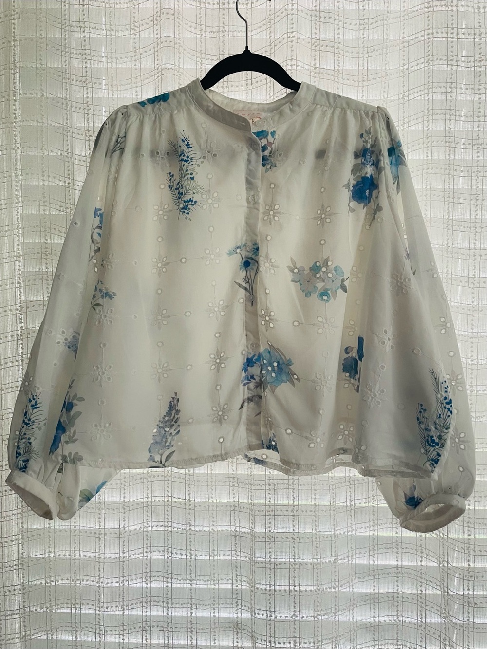 entro White Eyelet Blouse with Blue Floral Print